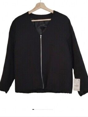 Zara Black V-Neck Zip Bomber/Blazer Jacket